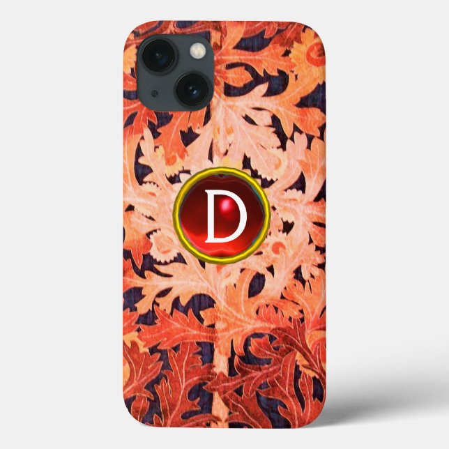 PINK RED DAISY GEM MONOGRAM Art Nouveau Floral (Verso)