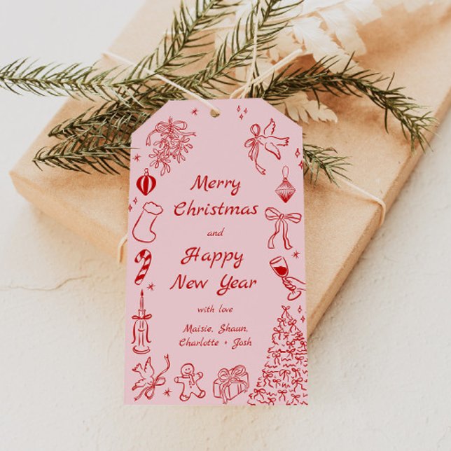 Pink Red Doodt - Etiqueta de Natal Quirky Holiday (Criador carregado)