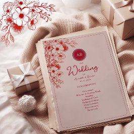 Pink Red Floral Wedding Program
