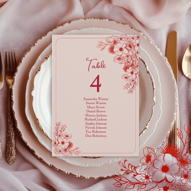 Pink Red Floral Wedding Seating Chart (Criador carregado)