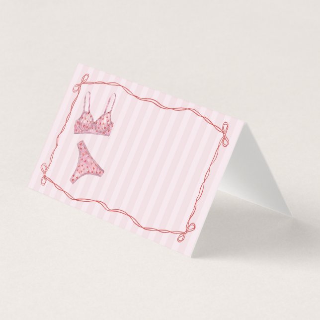 Pink & Red Heart Lingerie Shower Bow Place Card (Frente)