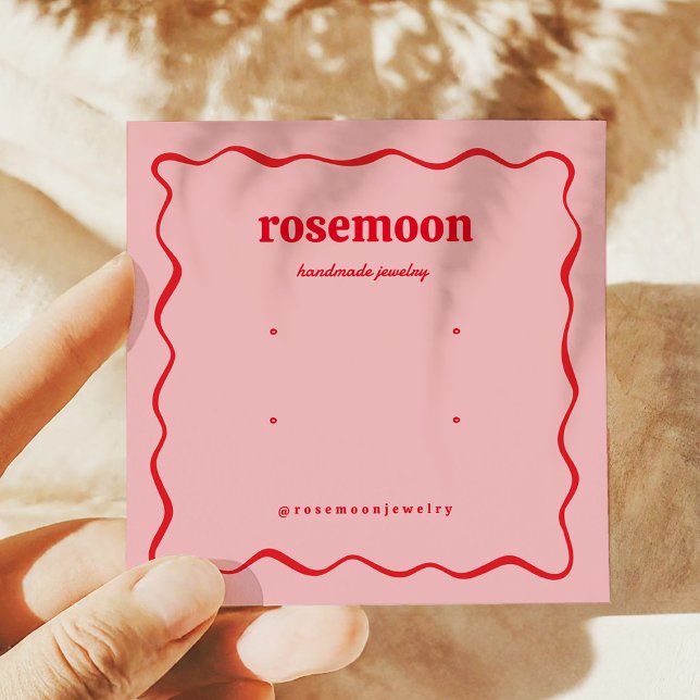 Pink Red Squiggle Modern Earring Display Card (Criador carregado)