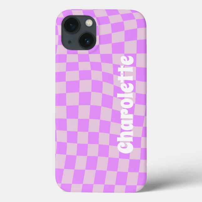 Pink retro checker pattern  Case-Mate iPhone case (Verso)