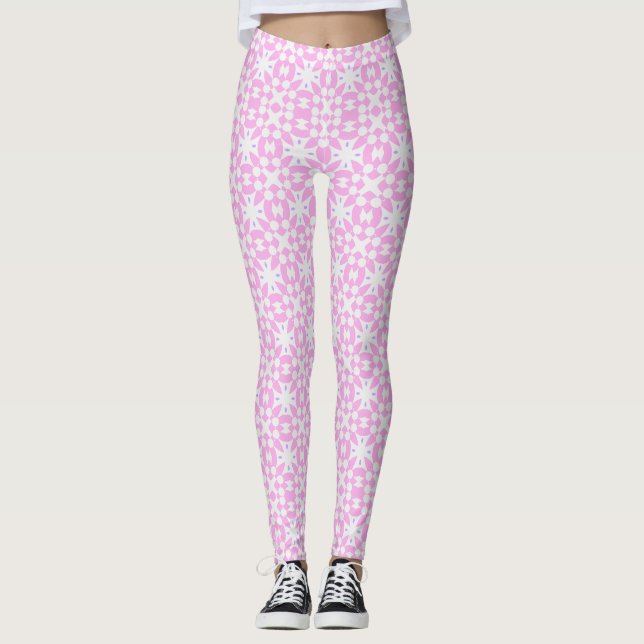 Pink Retro Daisy Pattern Leggings (Frente)