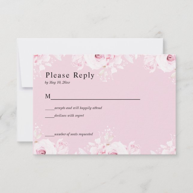 Pink Romantic Roses Elegant Pink RSVP Card (Frente)