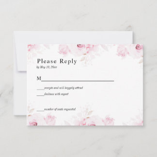Pink Romantic Roses Elegant White RSVP Card