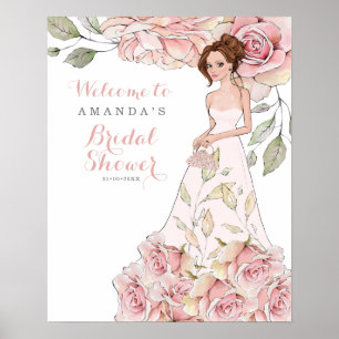 Pink Rose Bride Bridal Shower Welcome Poster