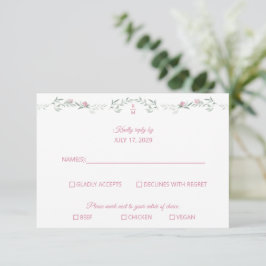 Pink Rosebuds Greenery Monogram RSVP Response Card