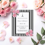 Pink roses black white stripes Paris Sweet 16<br><div class="desc">Classic slim black and white stripes as background.  With romantic pink roses,  and the the Eiffel Tower as decoration.  A black and white frame with templates for your party information.A girly,  feminine and elegant 16th birthday party invitation.

1 sheet = 1 invitation printed edge to edge.</div>