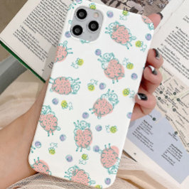 Pink Sheep with Flowers & Berries - Cute Pattern