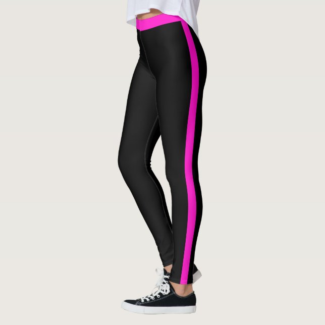 Pink Side Stripe Black Leggings (Esquerda)