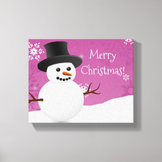 Pink Snowman Winter Scene Canvas de Natal (Frente)