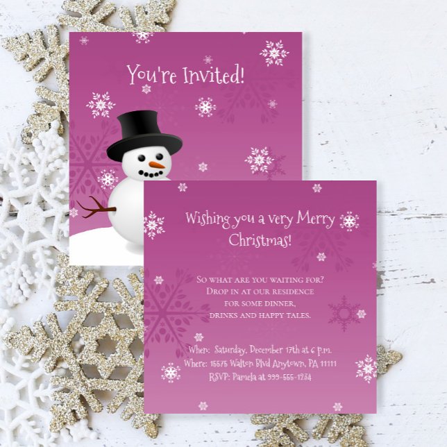Pink Snowman Winter Scense Convite de Natal (Pink Snowman Winter Scene Christmas Party Invitation)