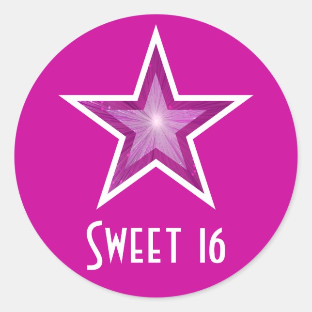 Pink Star 'Sweet 16', adesivo redondo rosa (Frente)