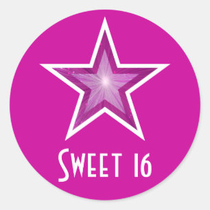 Pink Star 'Sweet 16', adesivo redondo rosa