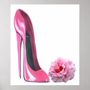 Pink Stiletto Shoe Art and Rose Poster