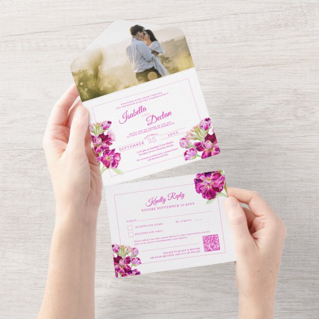 Pink stock watercolor casamento QR code RSVP (Aba destacável)