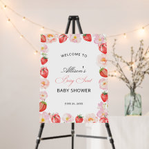Pink Strawberry Bow Floral Baby Shower Welcome