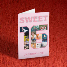 Pink Sweet 16 Birthday Cartão com fotos