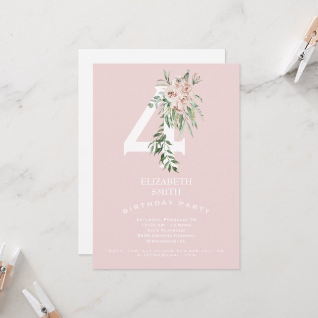 Pink Sweet 4th Birthday Convite de festas (Frente/Verso In Situ)