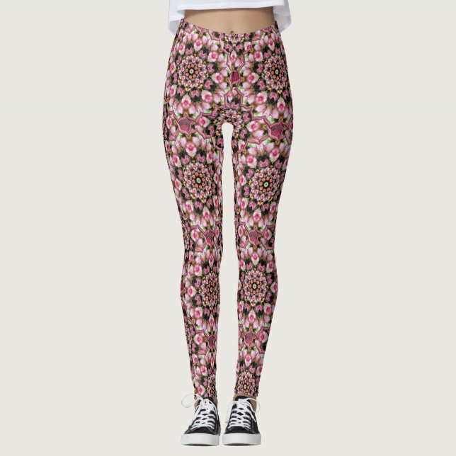 Pink Tea Roses Kaleidoscope Leggings (Frente)