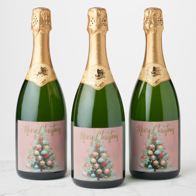 Pink Velvet Christmas Tree Beverage Labels (Garrafas)
