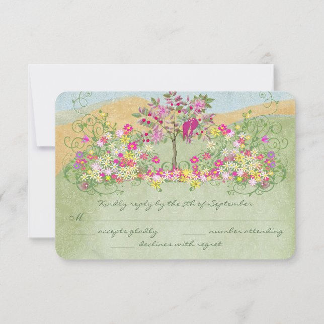 Pink Vintage Love Bird Flower Swirl Wedl RSVP (Verso)