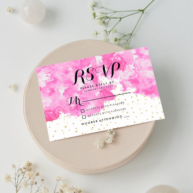 Pink watercolor chic elegante gold confetti RSVP (Pink watercolor chic elegant gold confetti RSVP )
