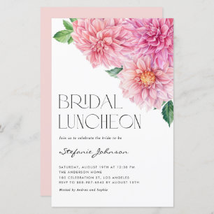 Pink Watercolor Dahlia Bridal Luncheon Convite