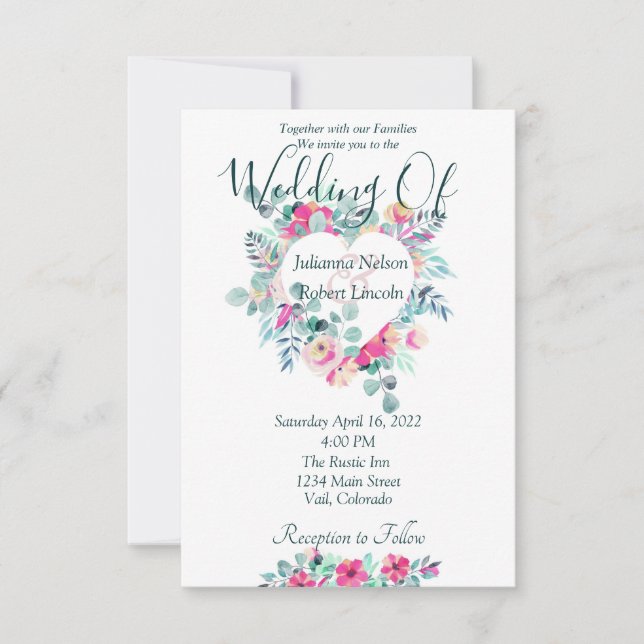 Pink watercolor floral convite para casamento (Frente)