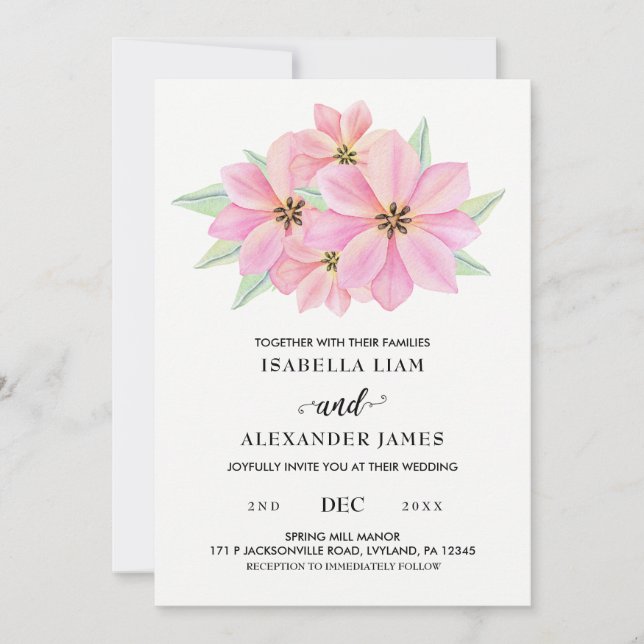 Pink Watercolor Tulips Convite De Casamento (Frente)