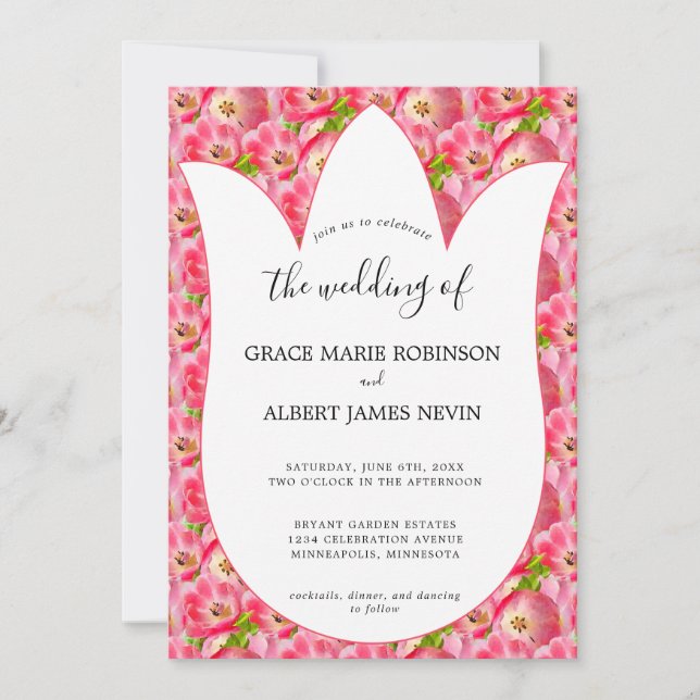 Pink Watercolor Tulips Convite De Casamento (Frente)