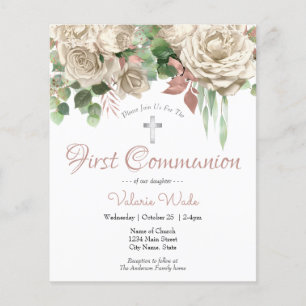 Pink White Floral First Communion Flyer