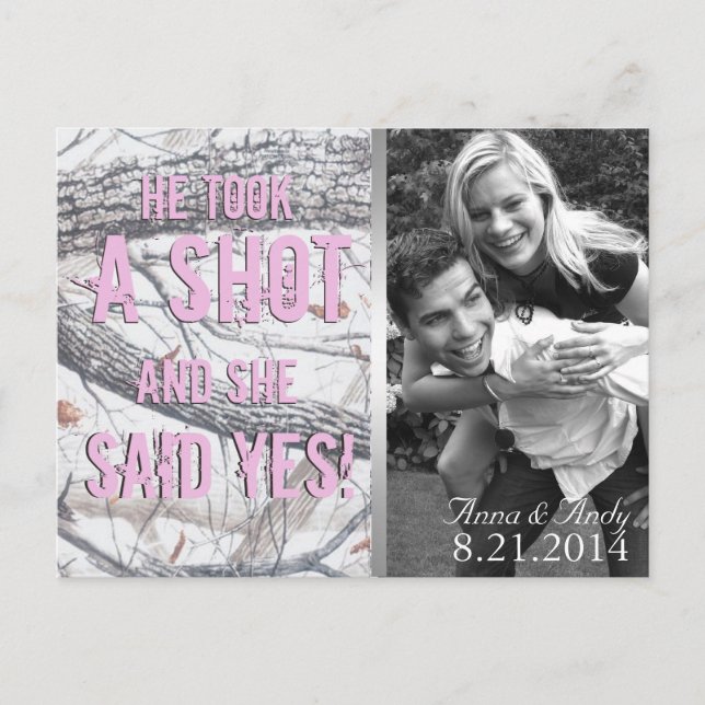 Pink Winter Camo Salve A Data Casamento Cartão Pos (Frente)