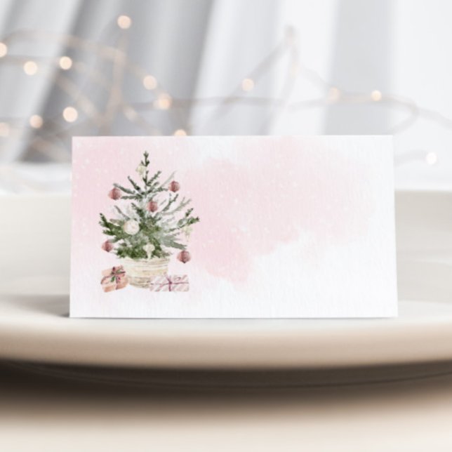 Pink Winter christmas tree Baby Shower place card (Criador carregado)