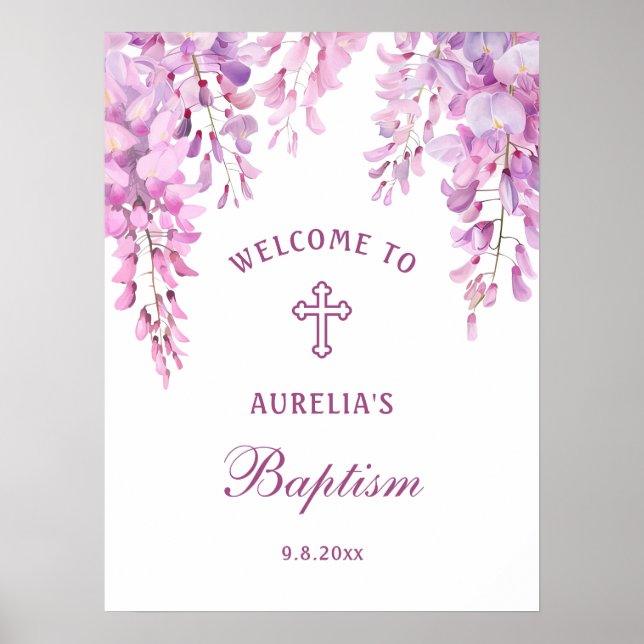 Pink Wisteria Baptism Welcome Poster (Frente)
