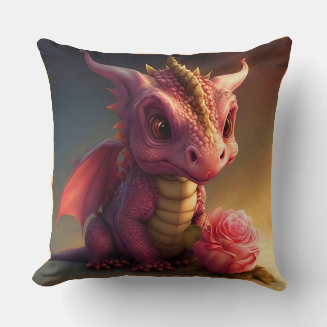Pinkie - Dragão Rosa com uma Almofada de Arremesso (Frente)