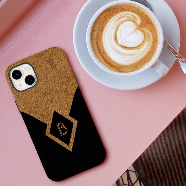 Pinstripe preto elegante e monograma de latão (Criador carregado)