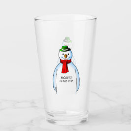 Pint Boneco de Neve Alegre em um Copo de Vidro de Natal