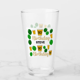 Pint Cervejas de 50 anos e balões verdes Copo de Vidro