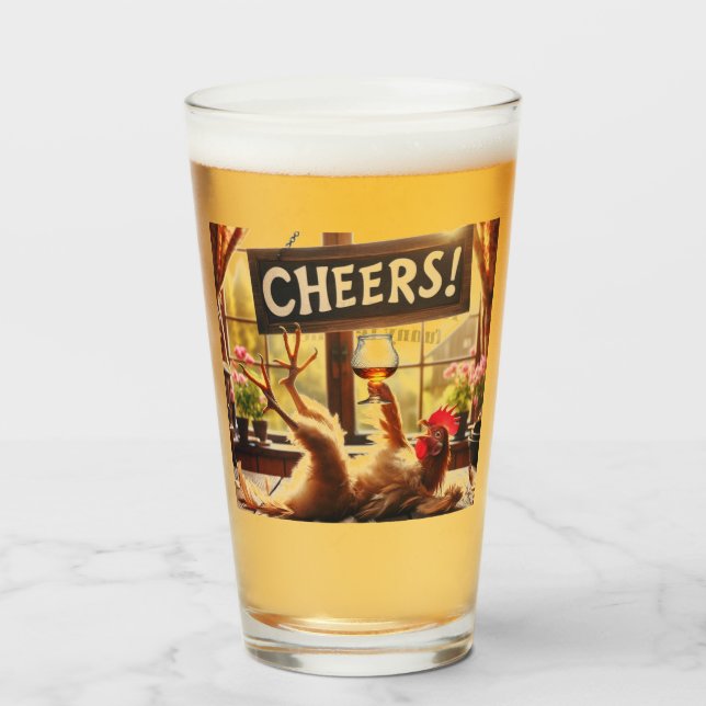 Pint Copo de cerveja de galo bêbado engraçado (Frente (Preenchido))