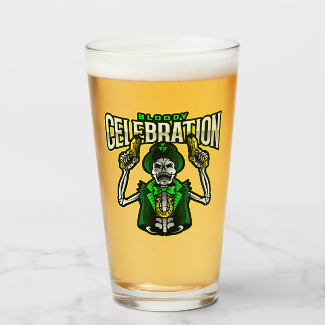 Pint Copo de Cerveja Esqueleto Leprechaun Celebração Sa (Frente (Preenchido))