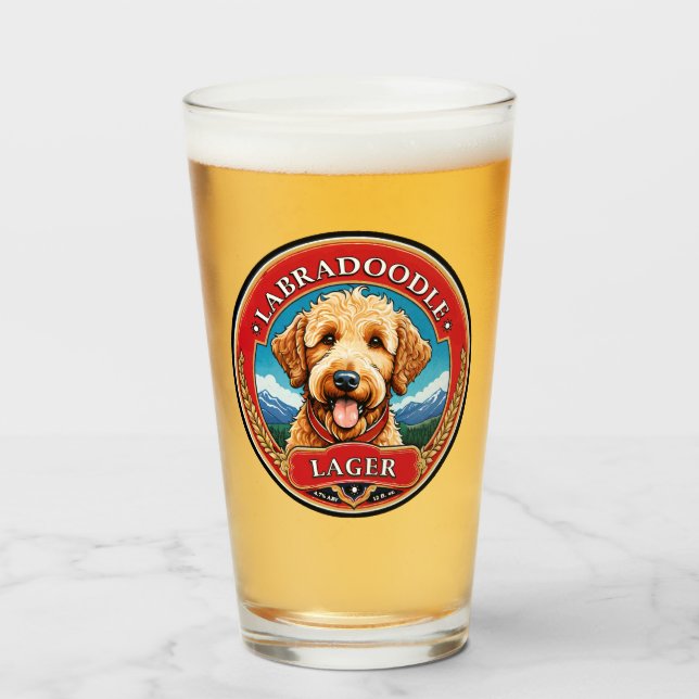 Pint Copo de Cerveja Labradoodle Golden Doodle (Frente (Preenchido))