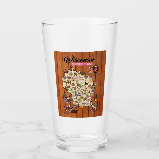 Pint Copo de Cerveja - Mapa de Wisconsin Supper Club (Frente)