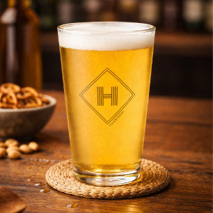 Pint Copo de Cerveja Monograma Inicial Geométrico Mod