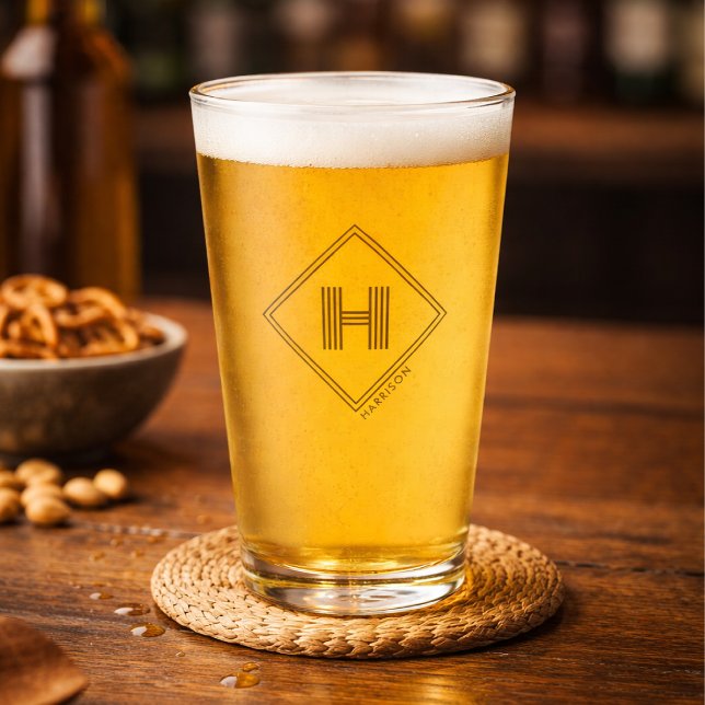 Pint Copo de Cerveja | Monograma Inicial Geométrico Mod (Criador carregado)