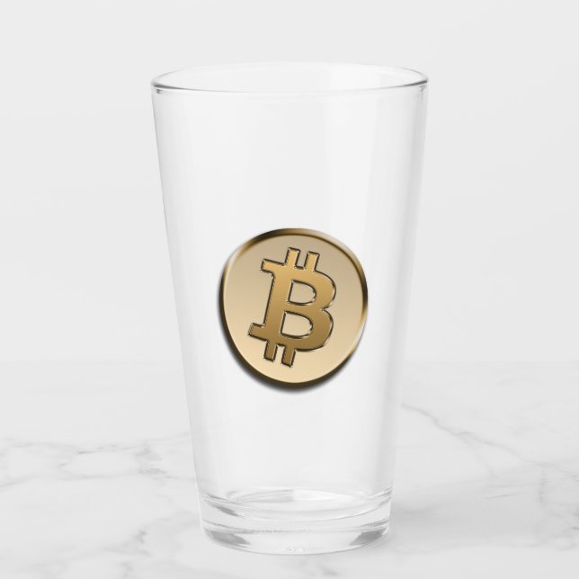 Pint Copo de Vidro Bitcoin Dourado (Frente)