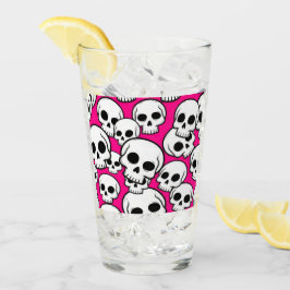 Pint Copo de Vidro com Estampa de Caveira Rosa