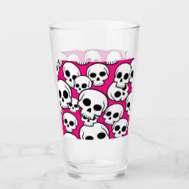 Pint Copo de Vidro com Estampa de Caveira Rosa