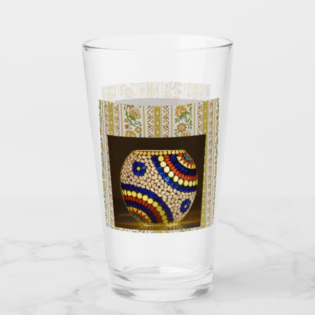 Pint Copo de Vidro com Lanterna Mosaico e Impressão Flo (Frente)